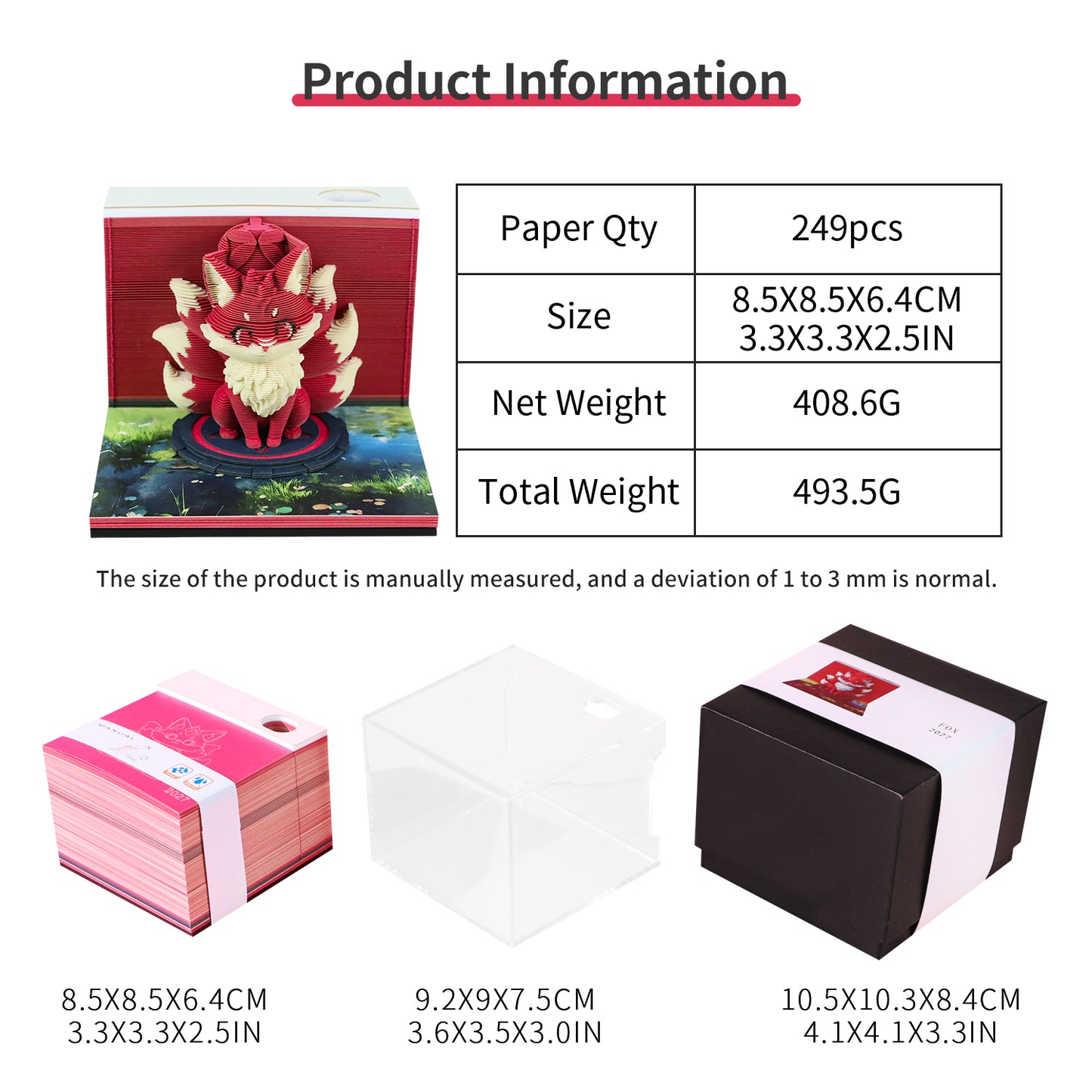 Legendary Nine Tailed Fox Model Hand Tear off 3D Calendar Memo Pad With Light