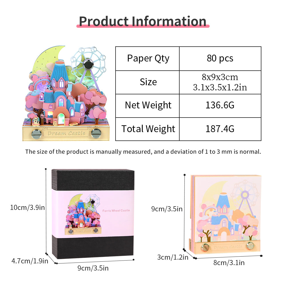 Kids Amusement Park Castle Ferris Wheel Tear Off 3D Memo Pad With Light