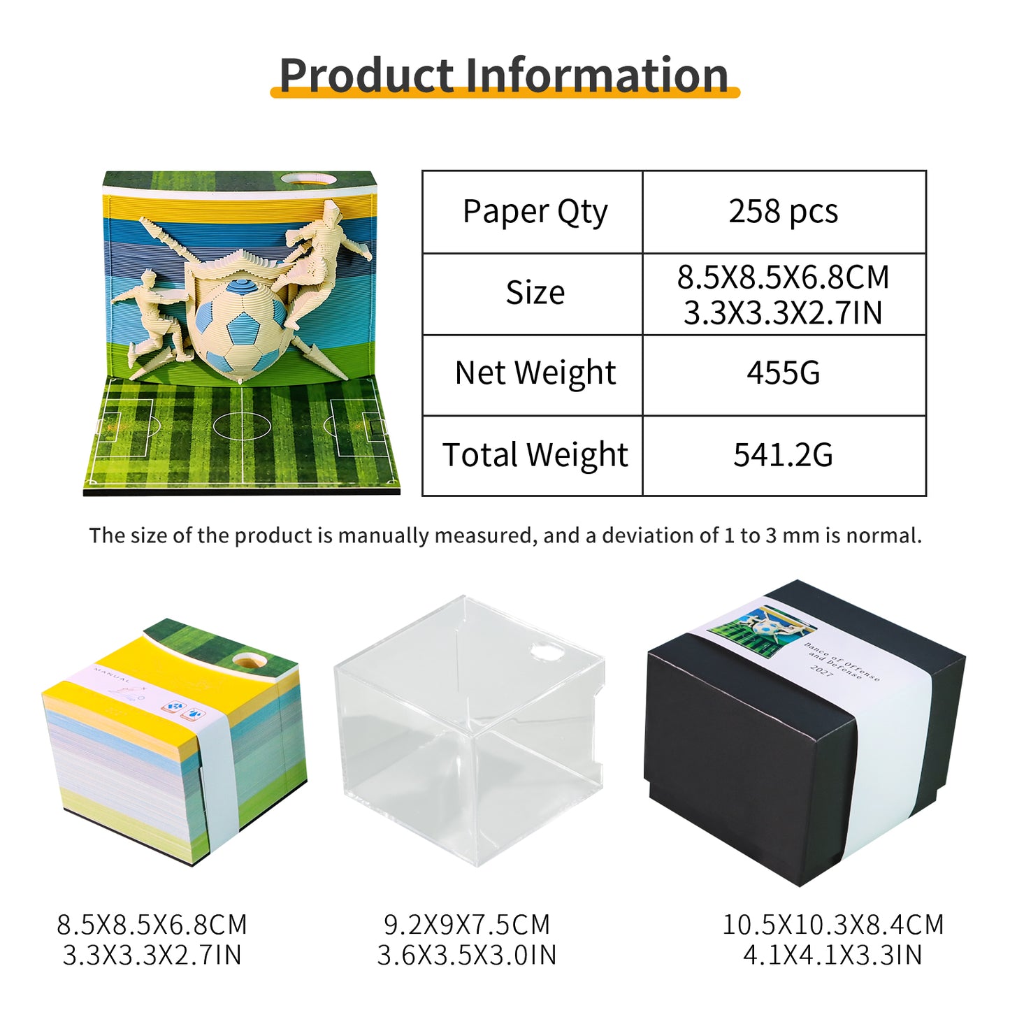 World Cup Football Model Hand Tear off 3D Calendar Memo Pad