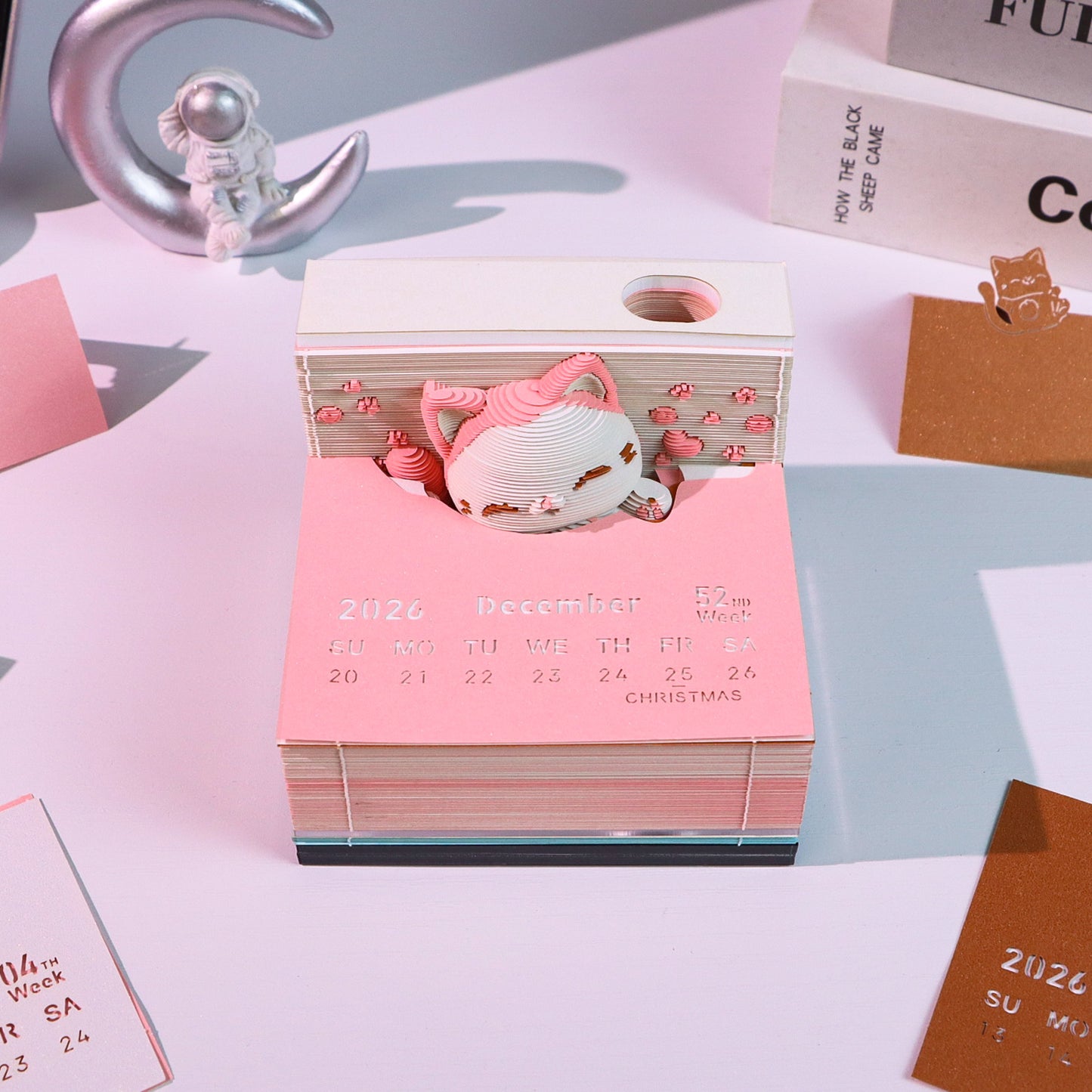Jumping Cat 3D Model Hand Torn Memo Pad With Weekly Calendar 2026