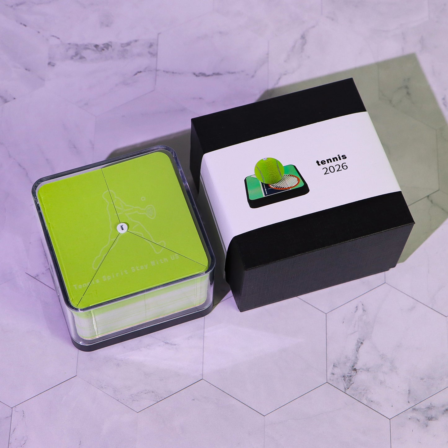 Tennis Ball 3D Model Hand Torn Memo Pad with Calendar 2026(Small Panoramic)