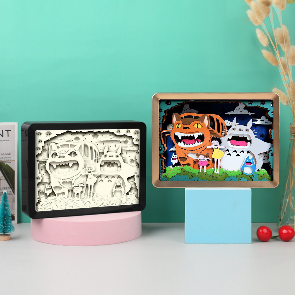 Japanese Cartoon Totoro Anime Paper Cut Carved Light Box with Led Light