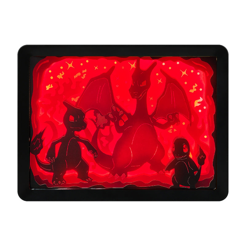 Pokemon Charmander Anime Light Box Paper Craving Lamp（Black Shadow Box Frame）