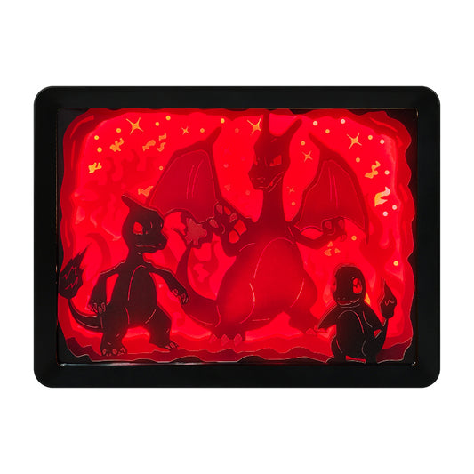 Pokemon Charmander Anime Light Box Paper Craving Lamp（Black Shadow Box Frame）
