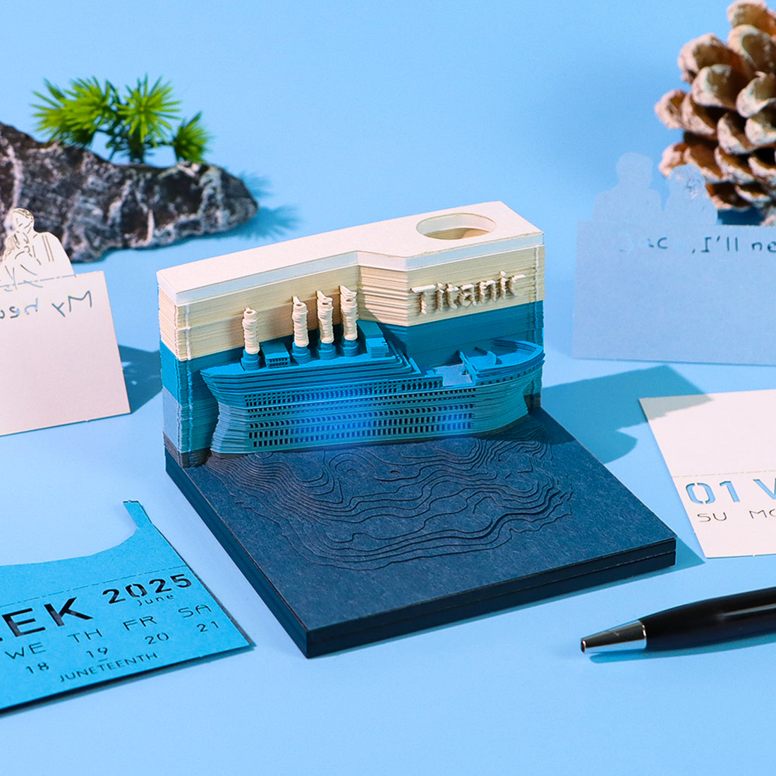 Titanic Model Hand Tear off 3D Calendar Memo Pad With Light