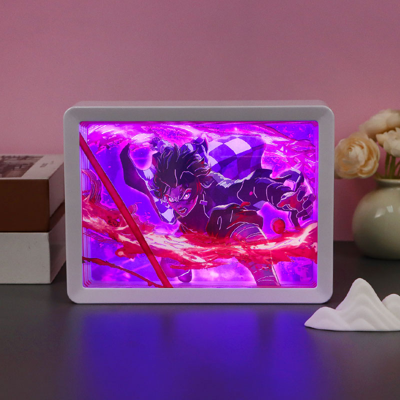 Devil-Slayer Anime Light Box Paper Craving Lamp（Black Shadow Box Frame）