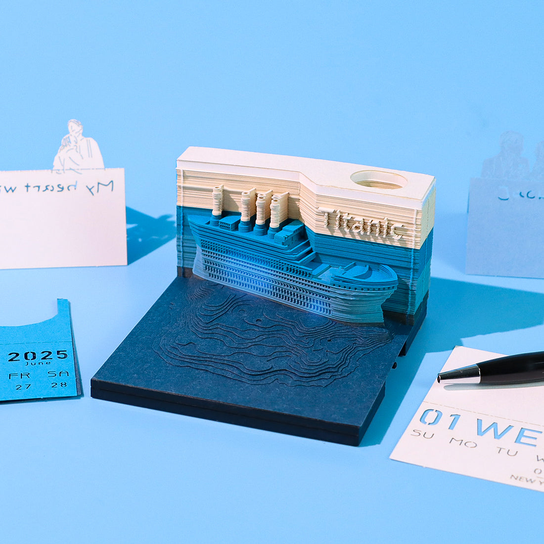 Titanic Model Hand Tear off 3D Calendar Memo Pad With Light