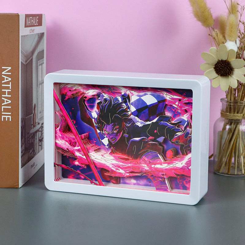 Devil-Slayer Anime Light Box Paper Craving Lamp（Black Shadow Box Frame）