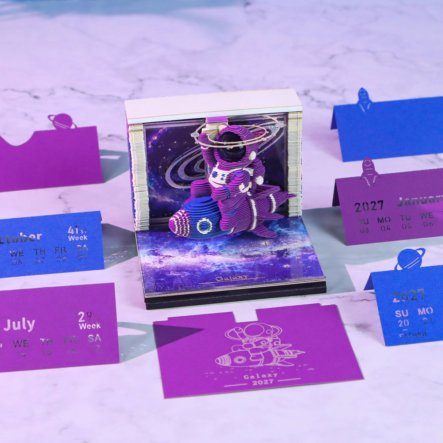 Cartoon Interstellar Astronaut Model Hand Tear-off 3D Calendar Memo Pad With Light