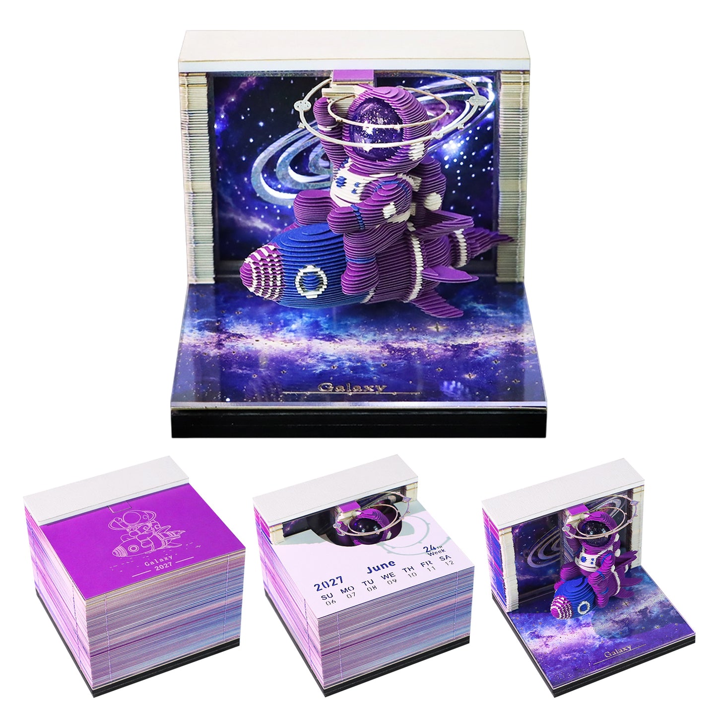 Cartoon Interstellar Astronaut Model Hand Tear-off 3D Calendar Memo Pad With Light