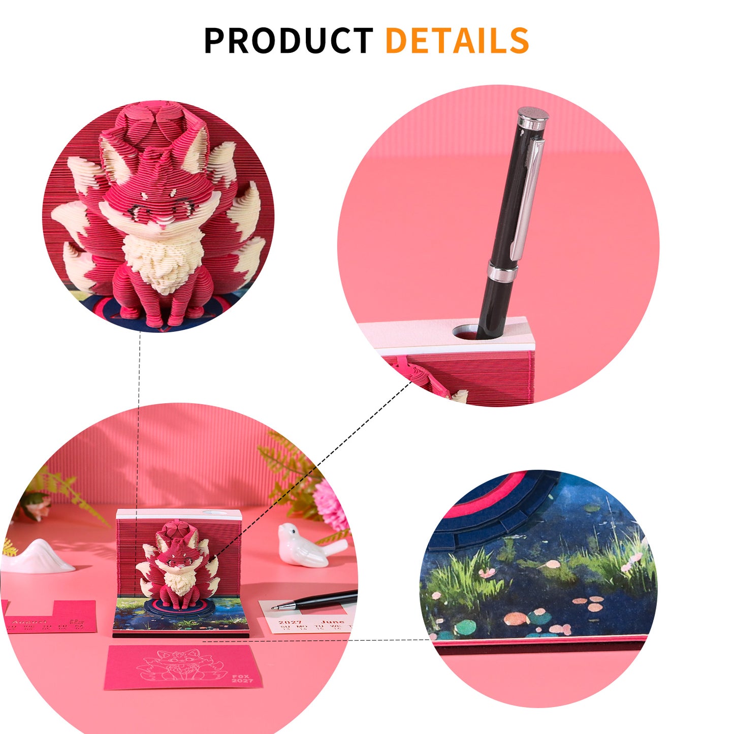 Legendary Nine Tailed Fox Model Hand Tear off 3D Calendar Memo Pad With Light