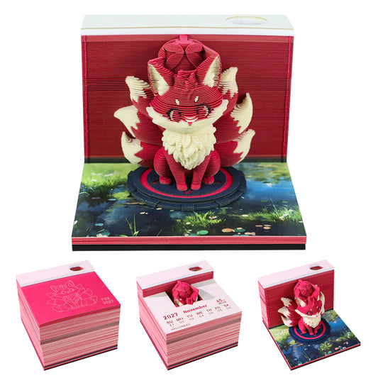 Legendary Nine Tailed Fox Model Hand Tear off 3D Calendar Memo Pad With Light