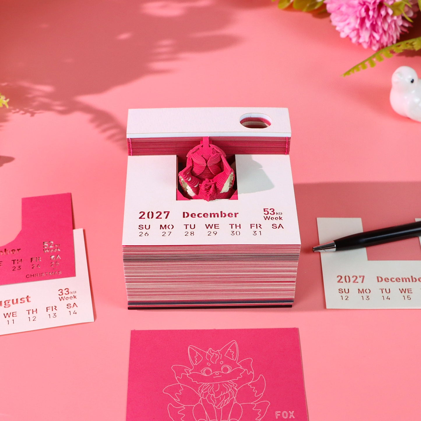 Legendary Nine Tailed Fox Model Hand Tear off 3D Calendar Memo Pad With Light