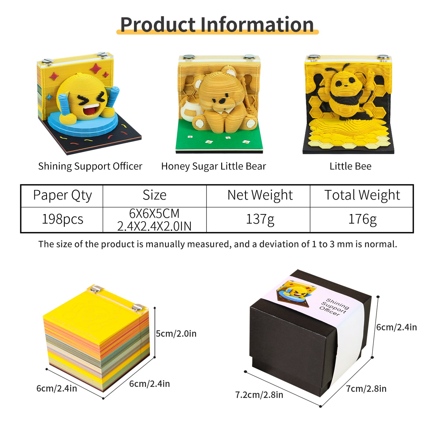 CuteBee Bear Face Icons Emoji 3D Miniature Model Hand Tear Off Memo Pad