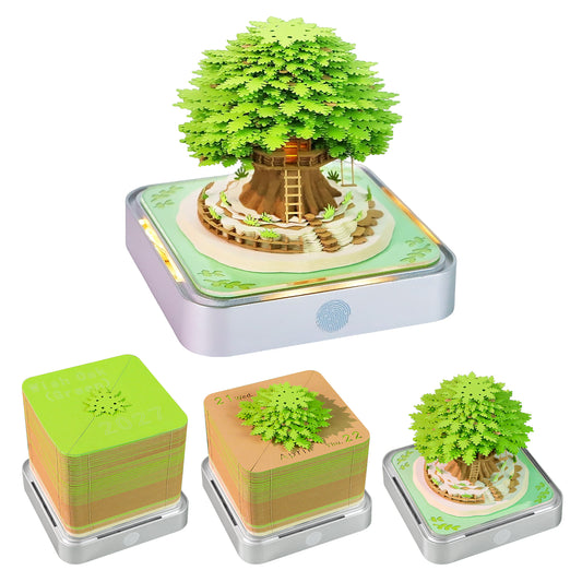 Oak Tree Model Hand Tear off 3D Calendar Memo Pad With Light
