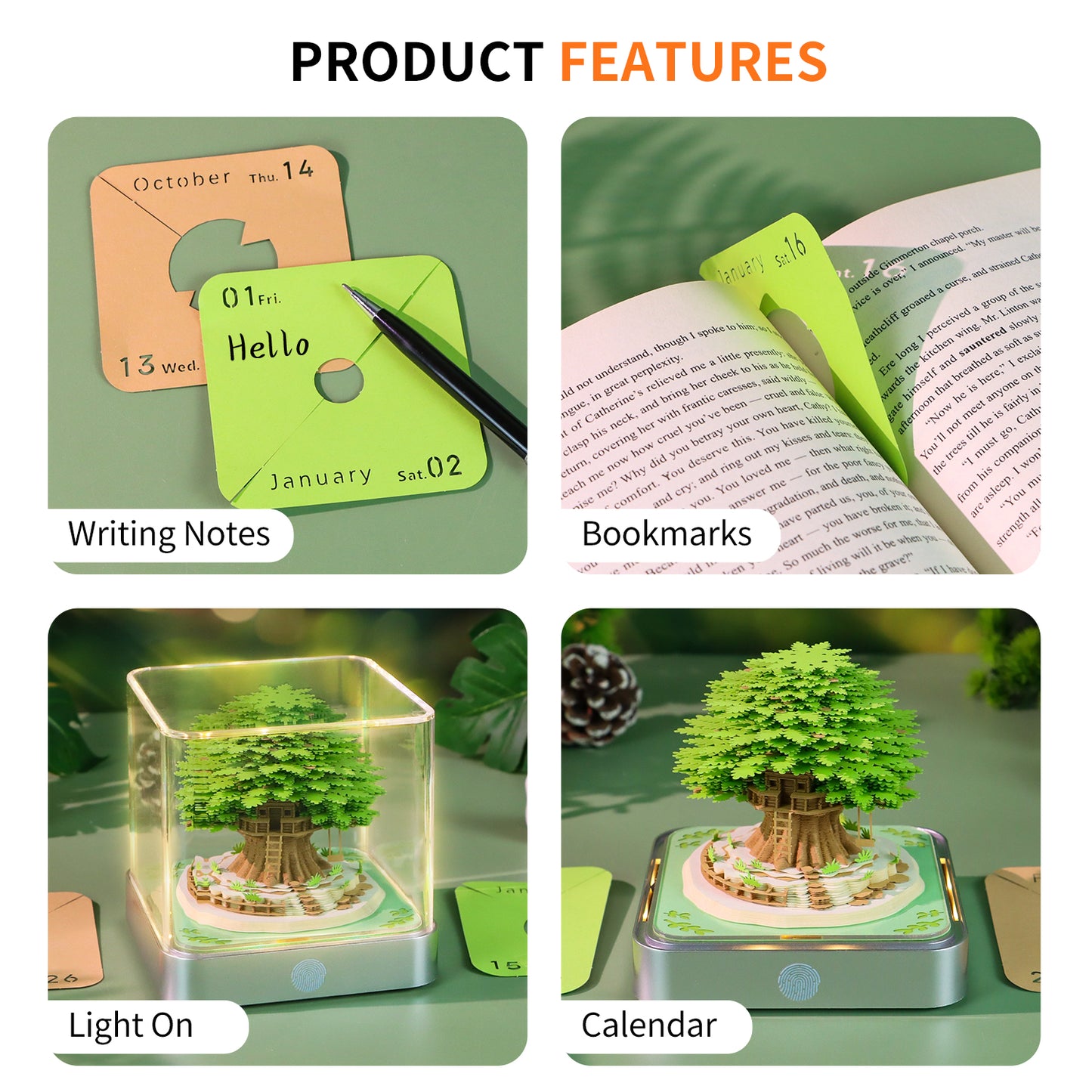 Oak Tree Model Hand Tear off 3D Calendar Memo Pad With Light
