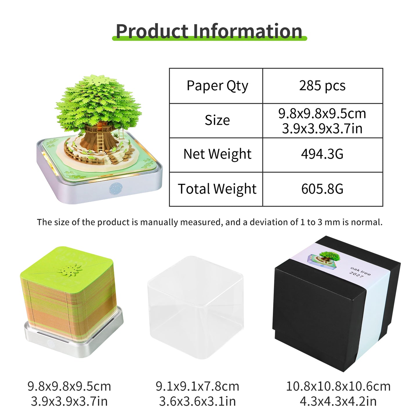 Oak Tree Model Hand Tear off 3D Calendar Memo Pad With Light