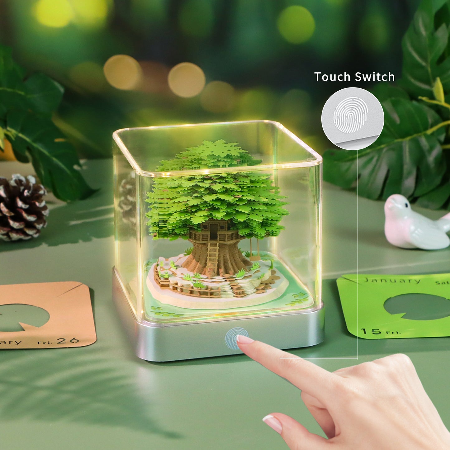 Oak Tree Model Hand Tear off 3D Calendar Memo Pad With Light