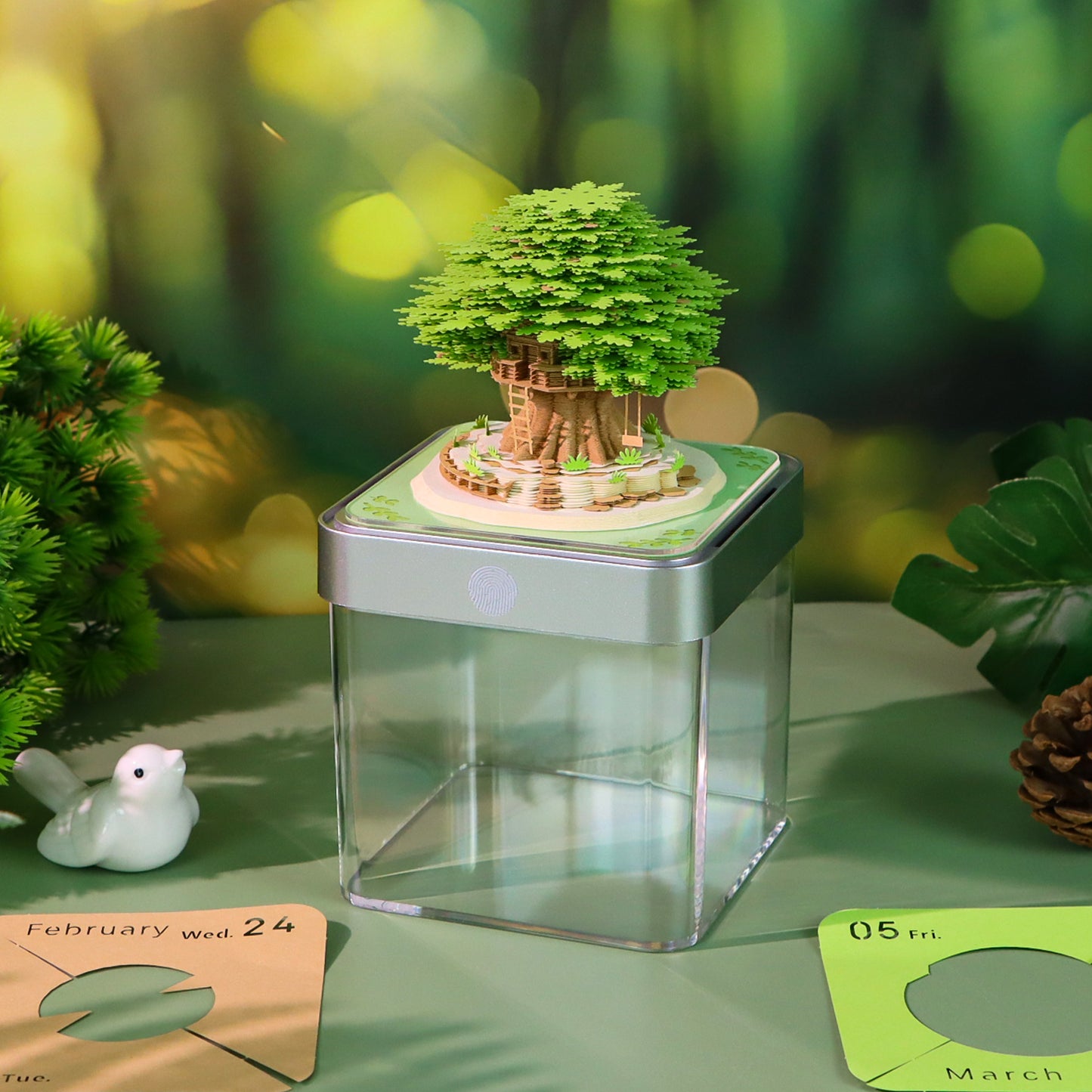 Oak Tree Model Hand Tear off 3D Calendar Memo Pad With Light