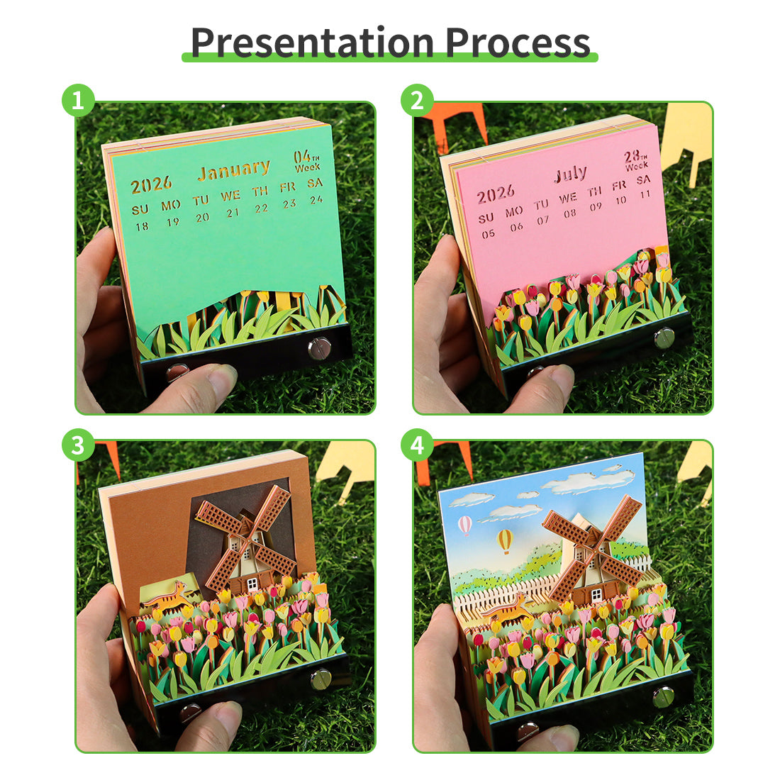 Windmill and Flowers 3D Memo Pad（3D Calendar 2026）