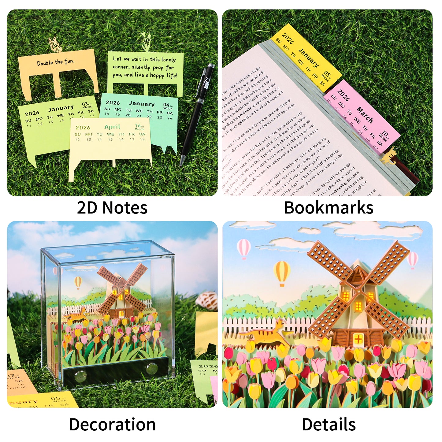 Windmill and Flowers 3D Memo Pad（3D Calendar 2026）