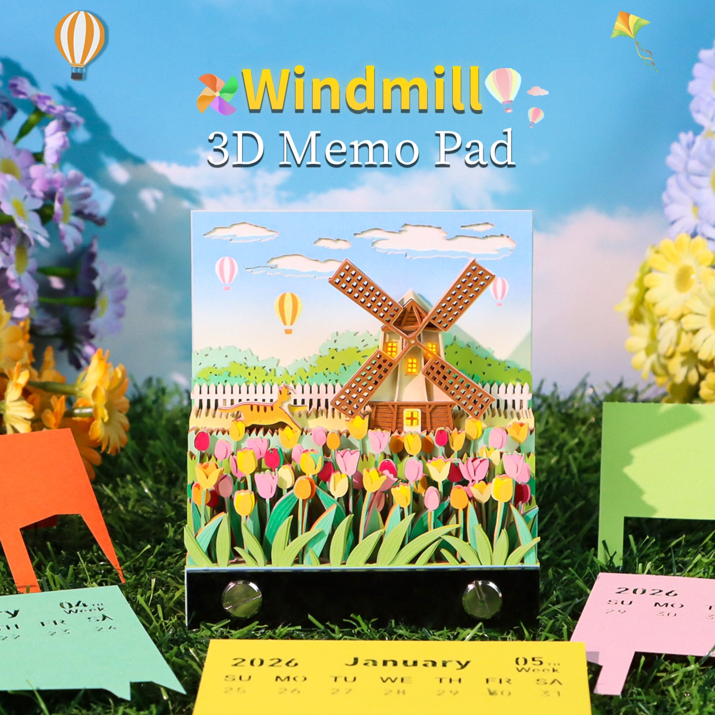 Windmill and Flowers 3D Memo Pad（3D Calendar 2026）