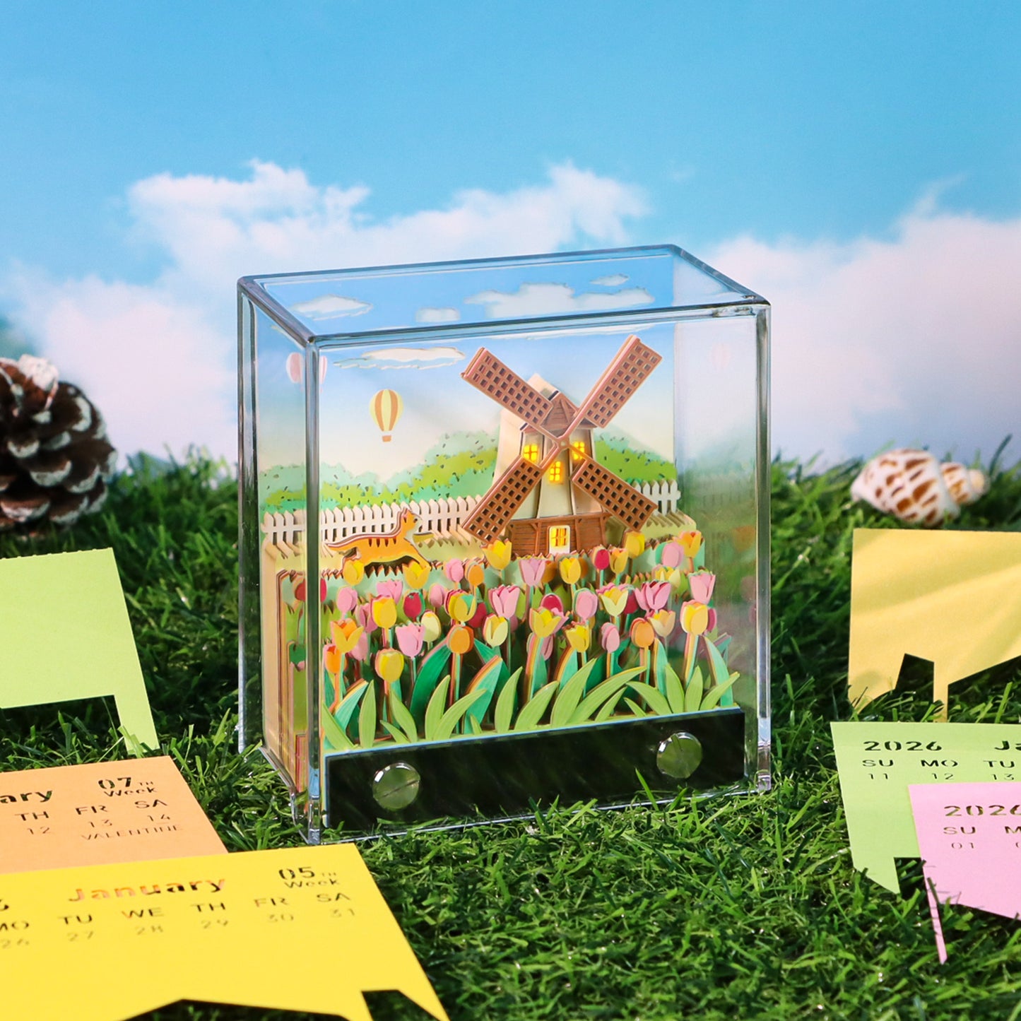 Windmill and Flowers 3D Memo Pad（3D Calendar 2026）
