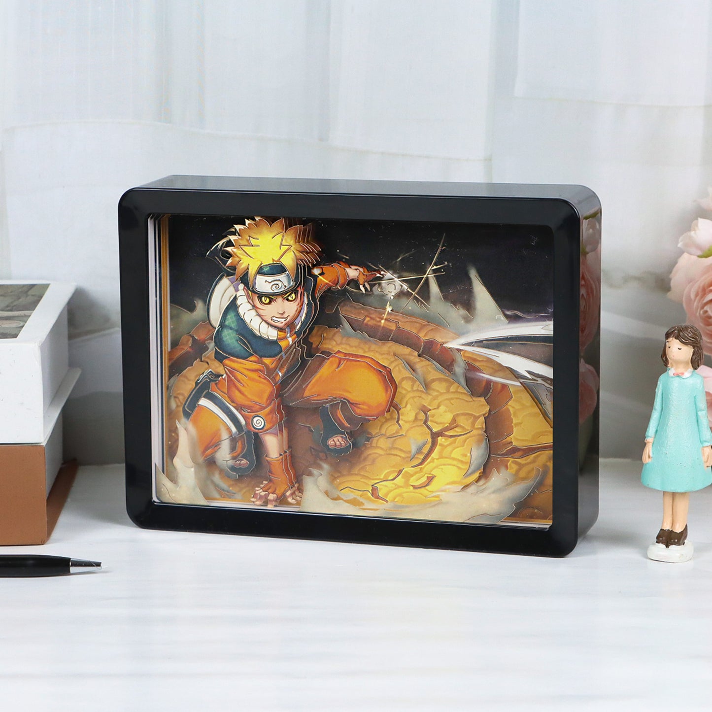 Uzumaki Anime Light Box Paper Craving Lamp（Black Shadow Box Frame）