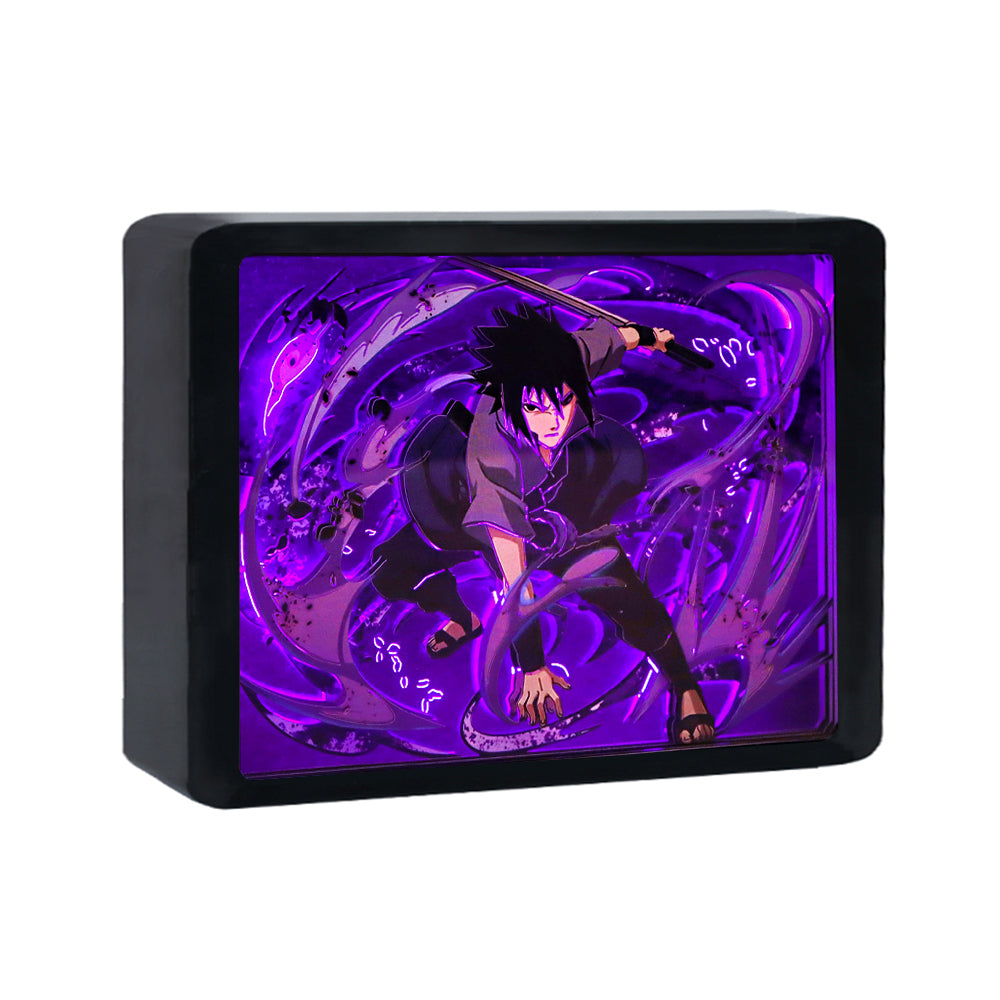 Uchiha Sasuke Anime Light Box Paper Craving Lamp（Black Shadow Box Frame）