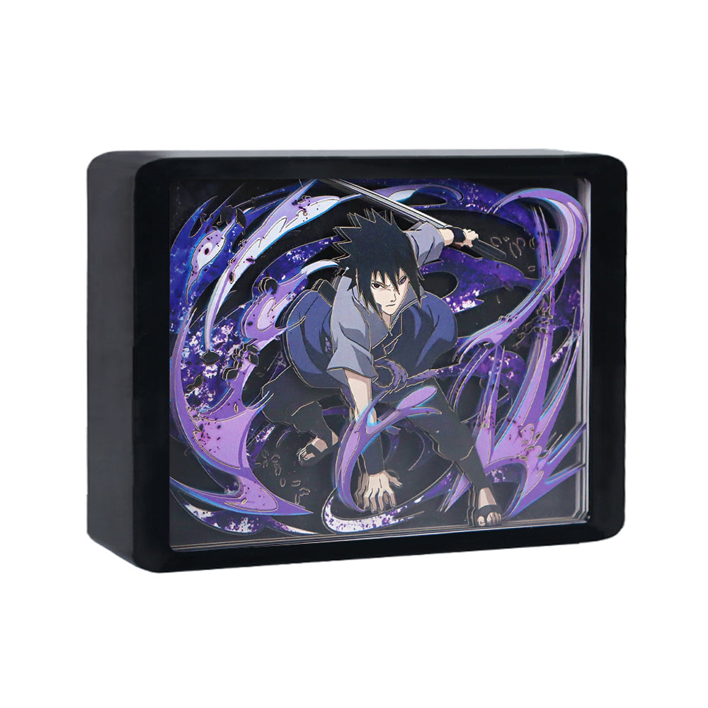 Uchiha Sasuke Anime Light Box Paper Craving Lamp（Black Shadow Box Frame）
