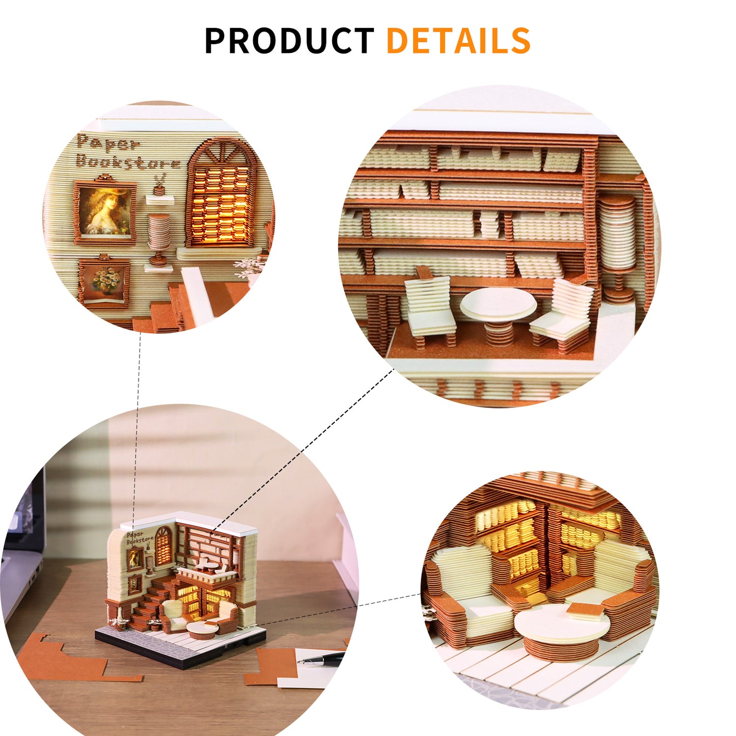 Bookstore Diorama Hand Tear off 3D Calendar Memo Pad With Light