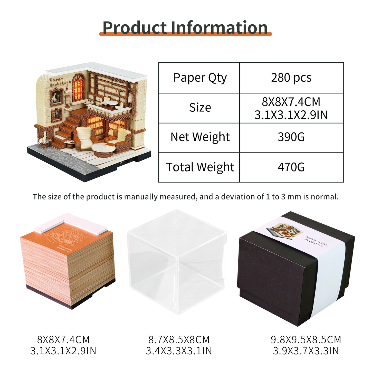 Bookstore Diorama Hand Tear off 3D Calendar Memo Pad With Light