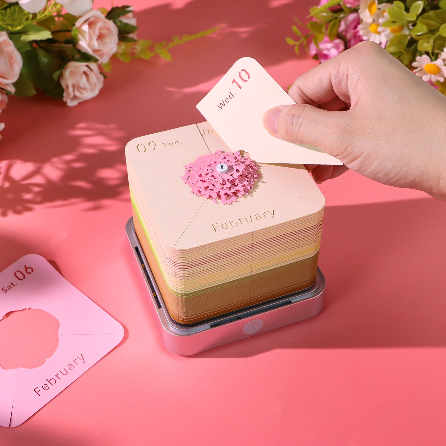 Pink Sakura Tree Model Hand Tear-off 3D Calendar Memo Pad With Light
