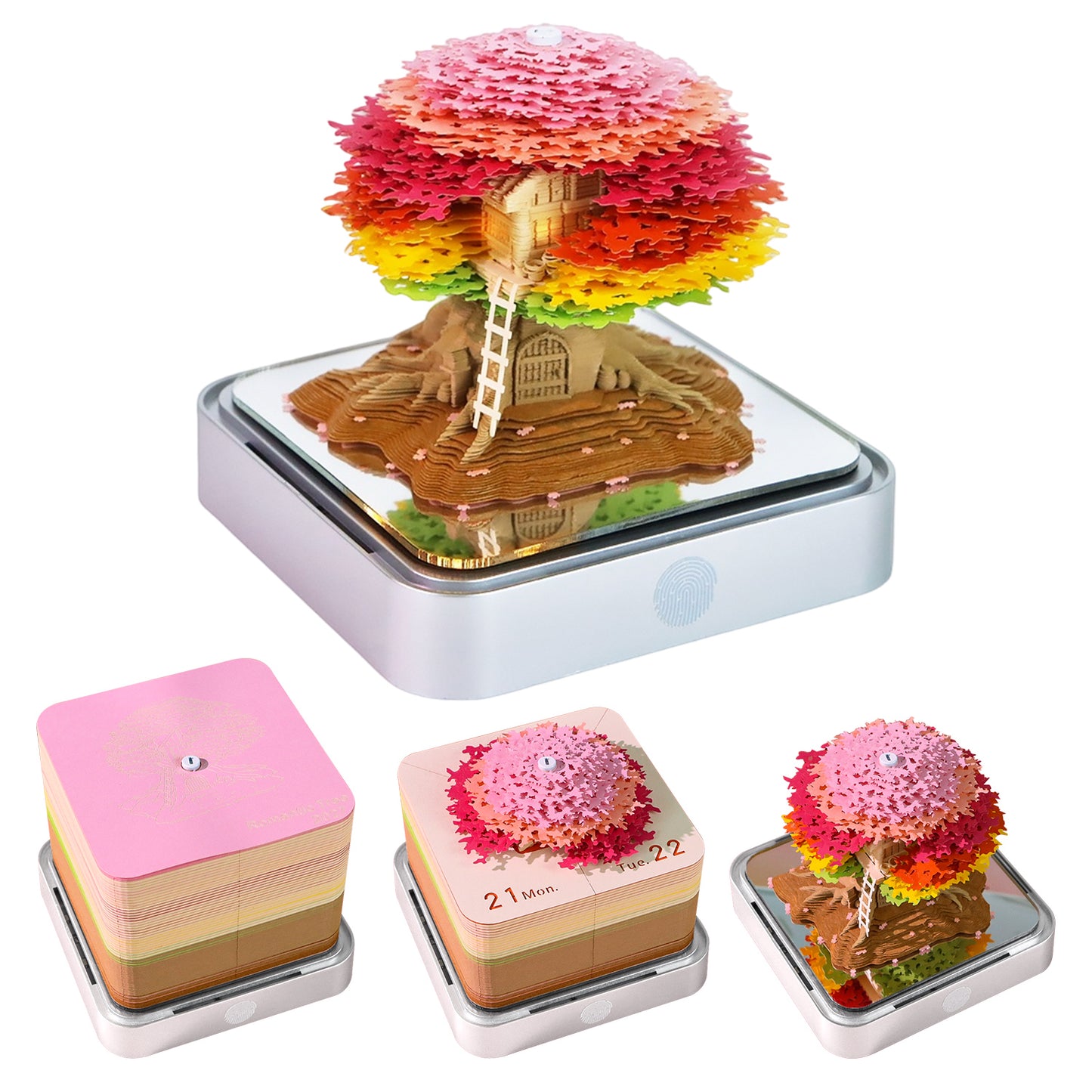 Pink Sakura Tree Model Hand Tear-off 3D Calendar Memo Pad With Light
