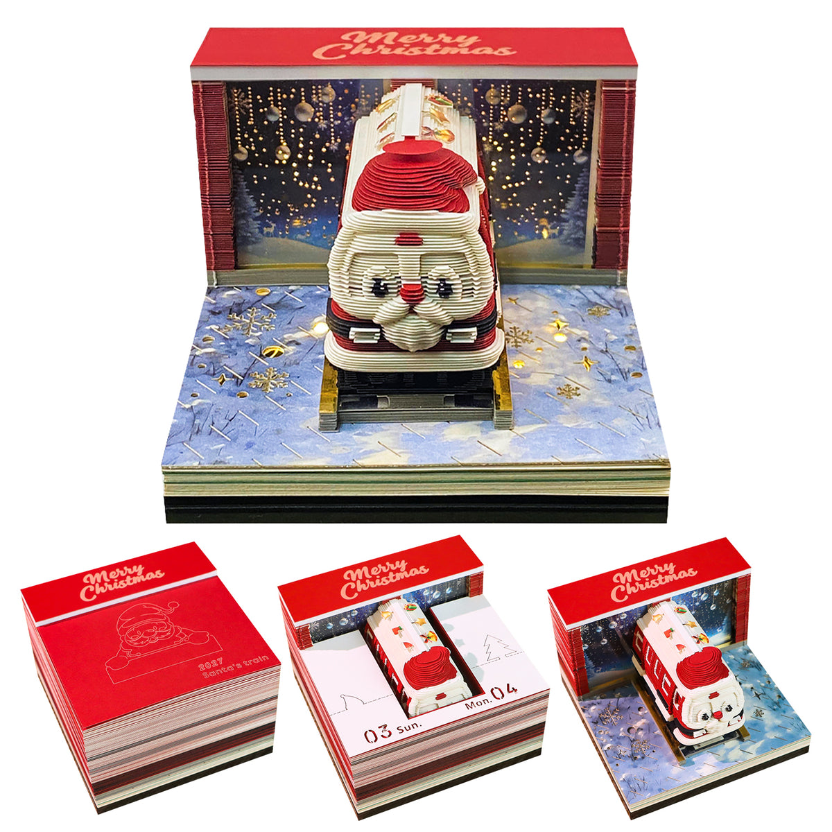 Cartoon Christmas Train 3d Model Hand Tear off 2027 Calendar Memo Pad