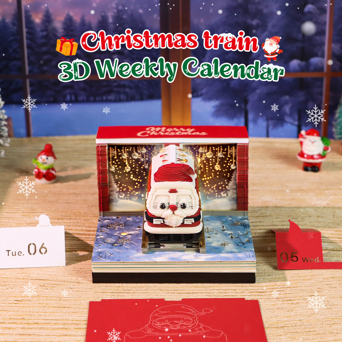 Cartoon Christmas Train 3d Model Hand Tear off 2027 Calendar Memo Pad