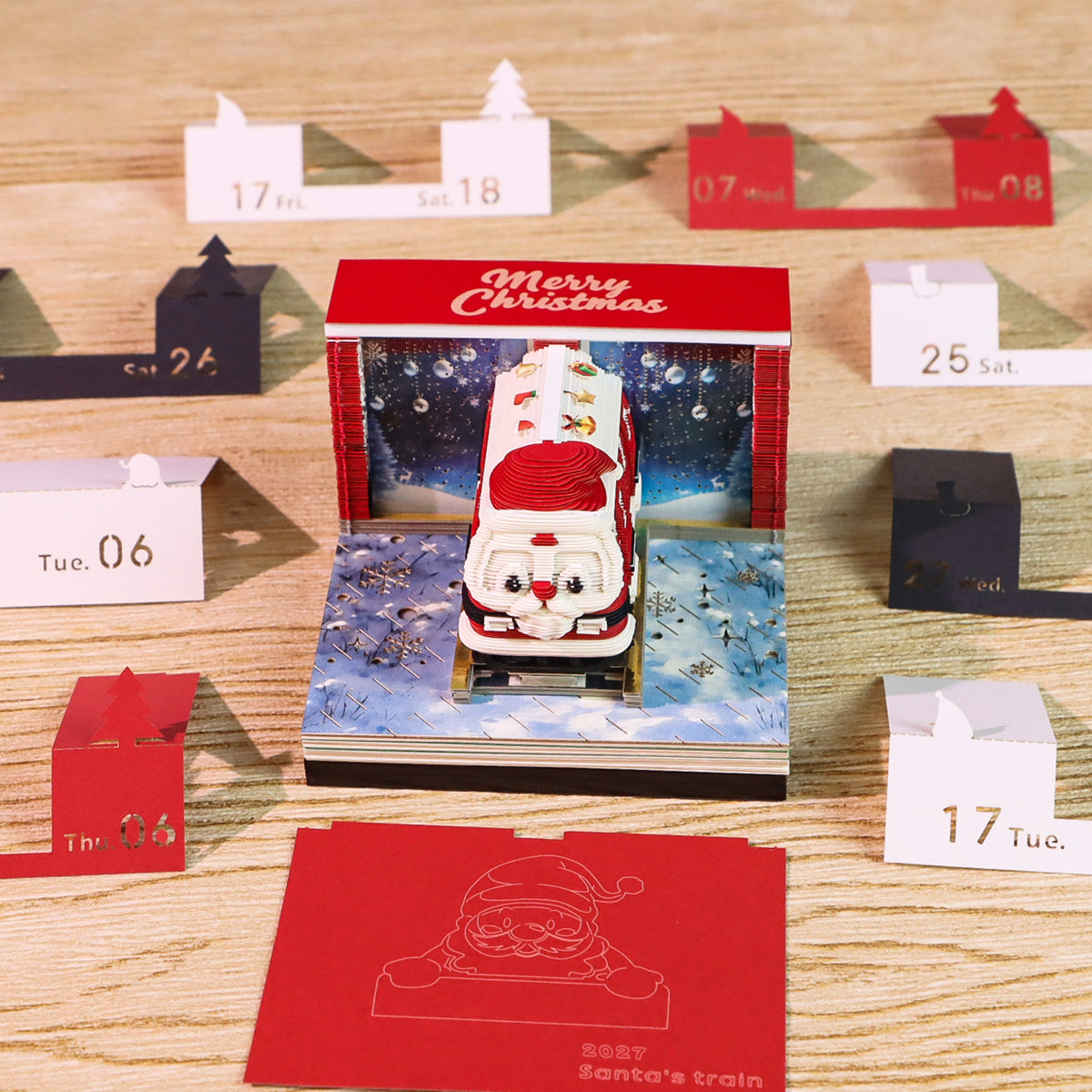 Cartoon Christmas Train 3d Model Hand Tear off 2027 Calendar Memo Pad