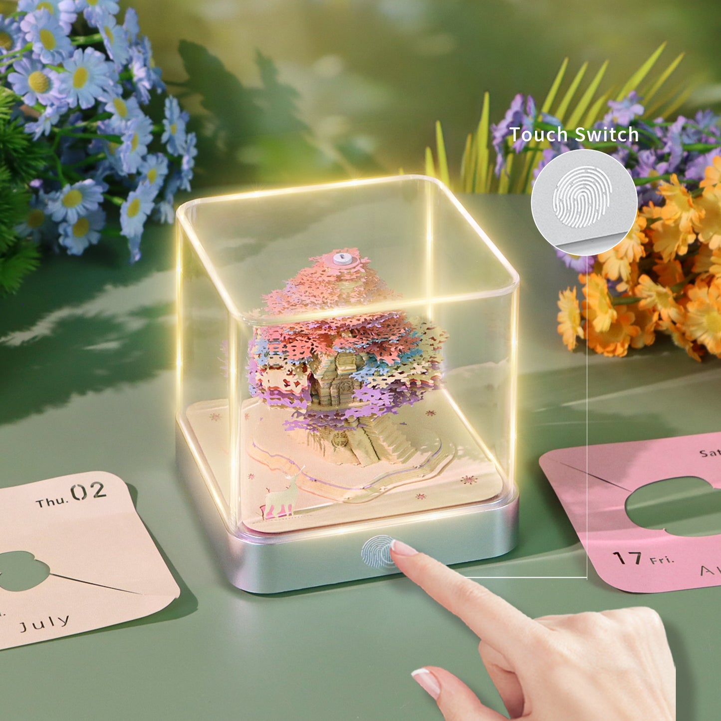 Colorful Tree House 3D Paper Sculpture Calendar Memo Pad With Light