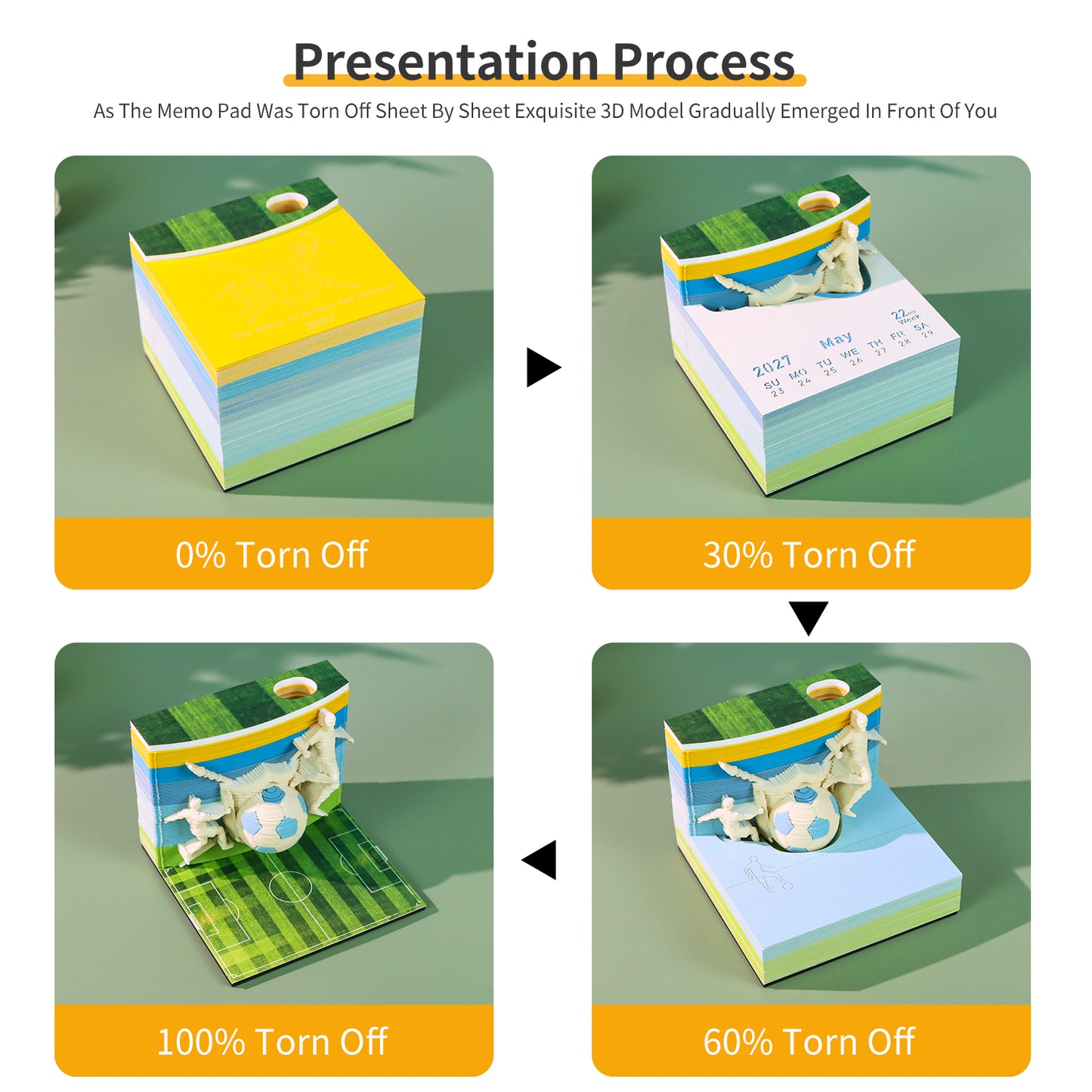 World Cup Football Model Hand Tear off 3D Calendar Memo Pad