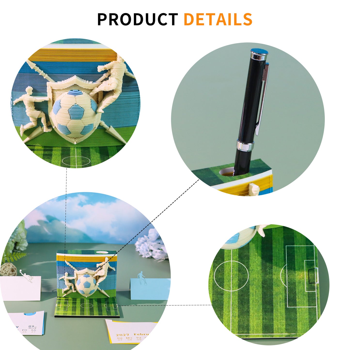 World Cup Football Model Hand Tear off 3D Calendar Memo Pad