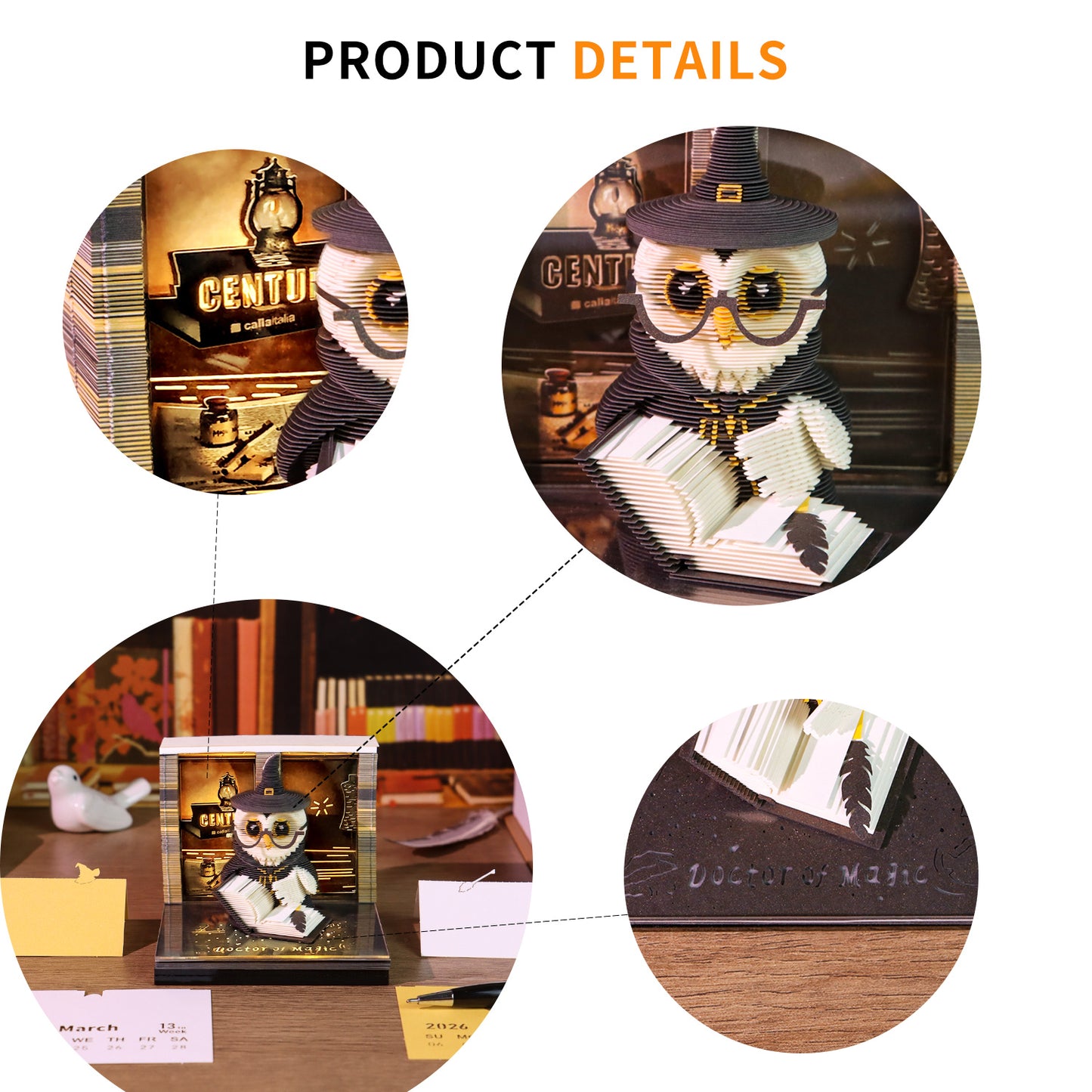 Wizard Owl Doctor of Magic 3D Calendar Memo Pad With Light