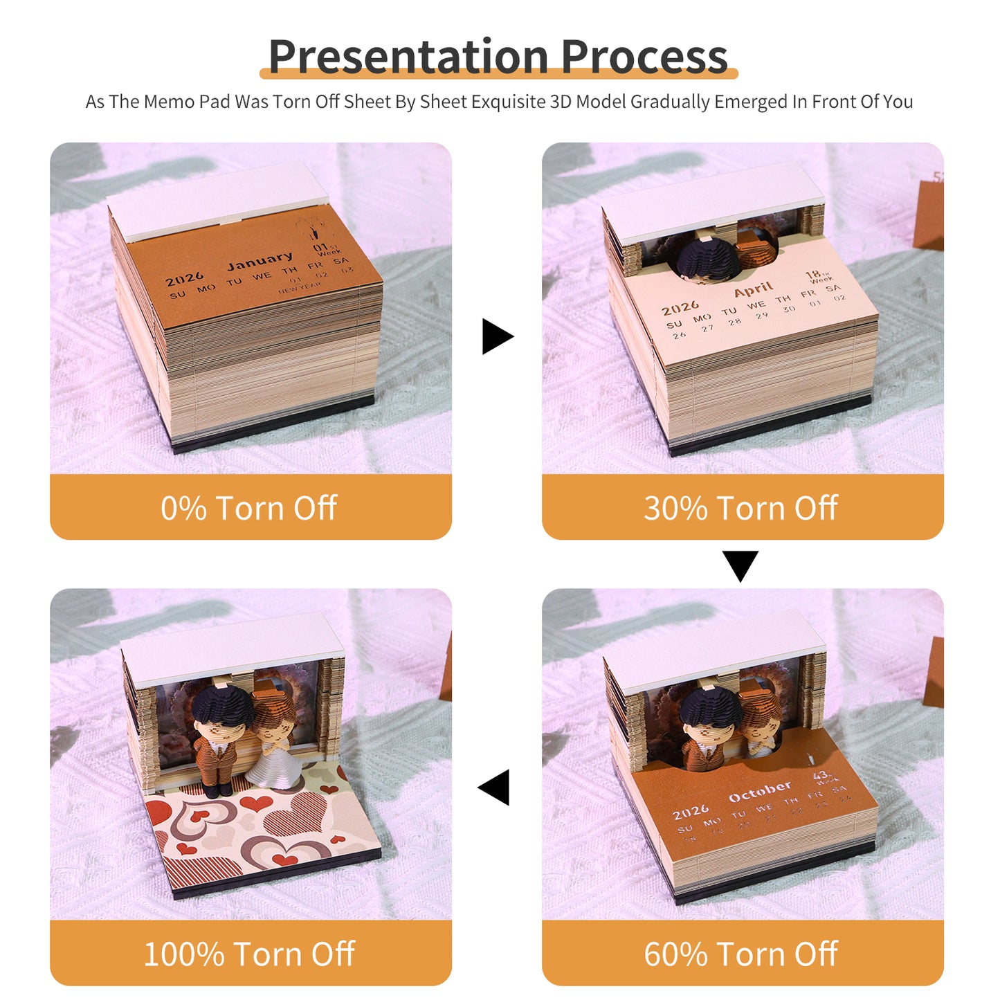 Happy Wedding 3D Calendar Memo Pad With Light