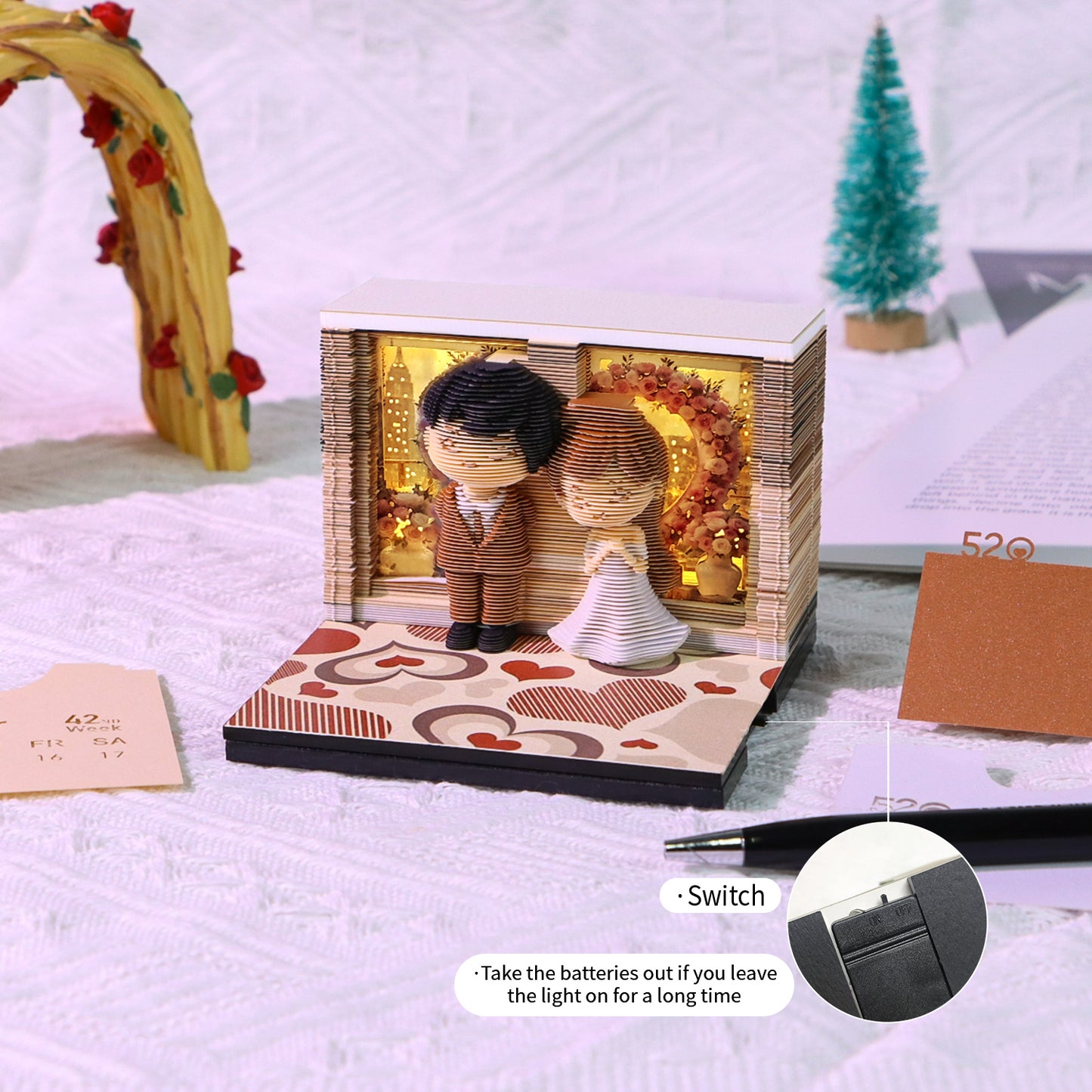 Happy Wedding 3D Calendar Memo Pad With Light