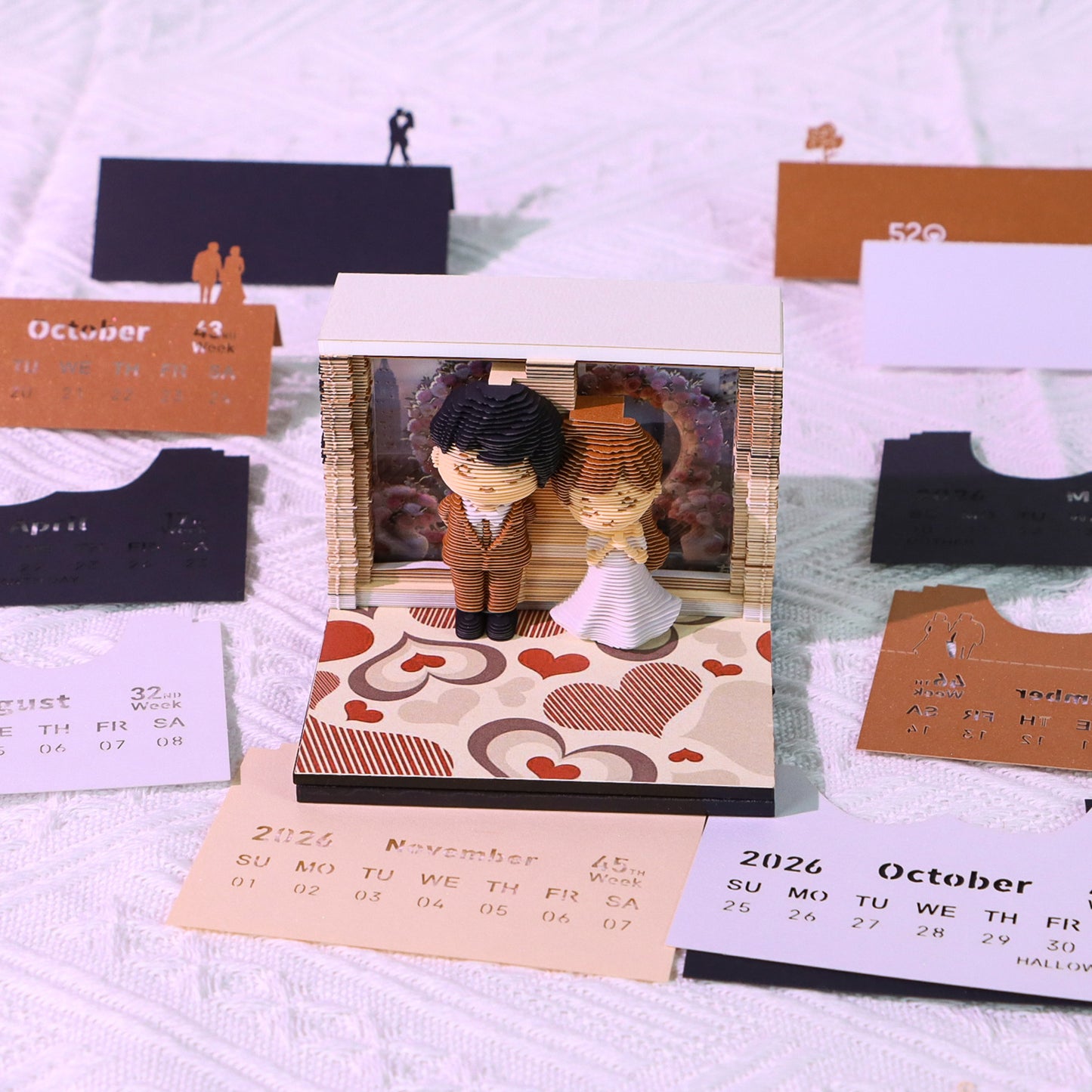 Happy Wedding 3D Calendar Memo Pad With Light
