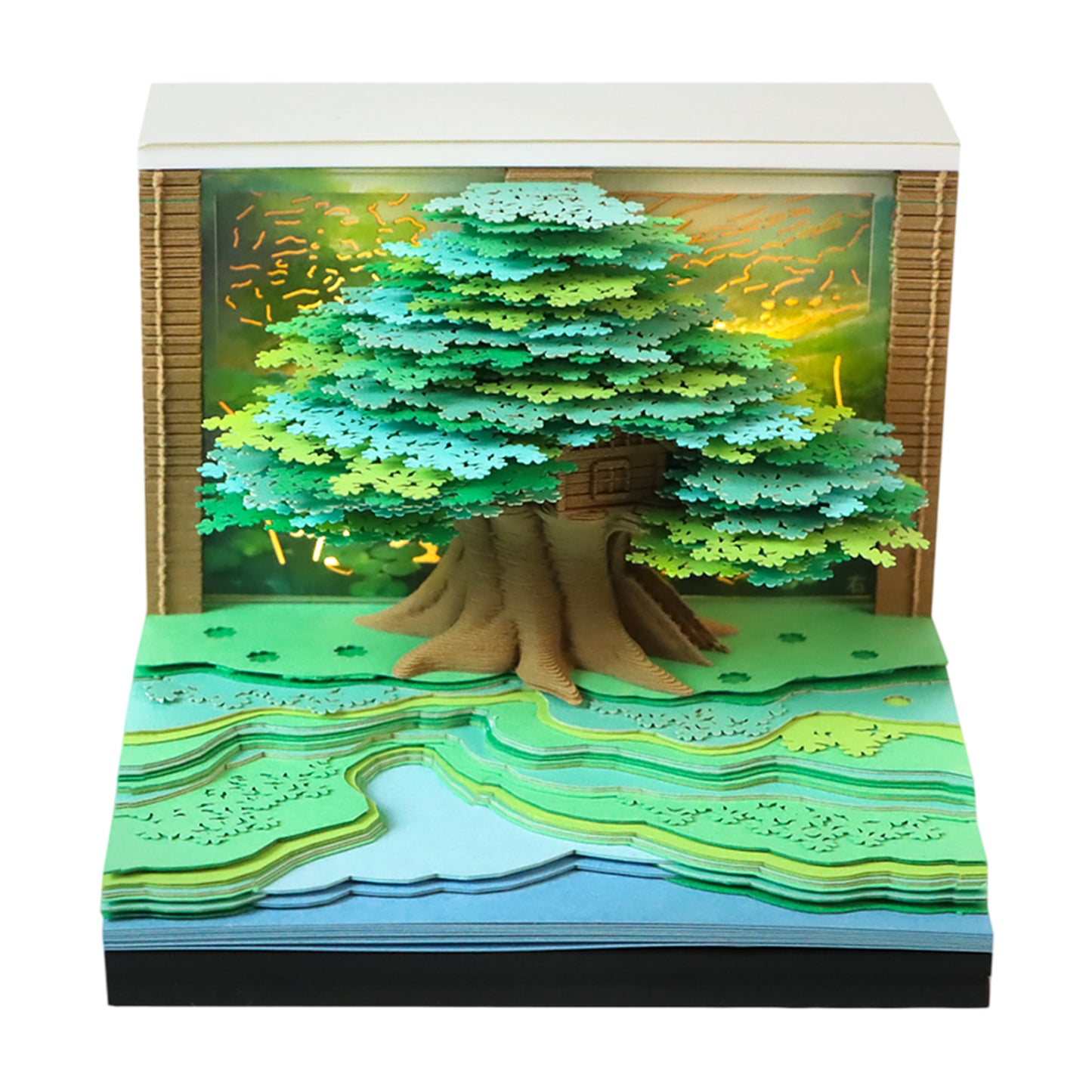 Four-leaf Tree Model Hand Tear off 3D Calendar Memo Pad With Light