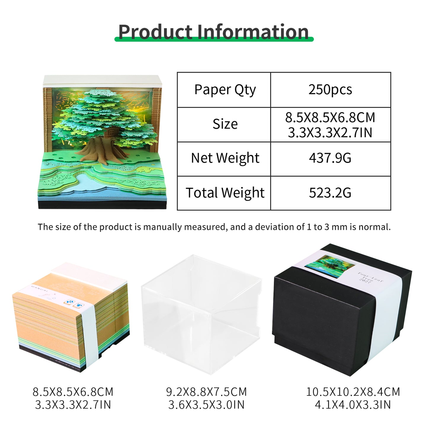 Four-leaf Tree Model Hand Tear off 3D Calendar Memo Pad With Light