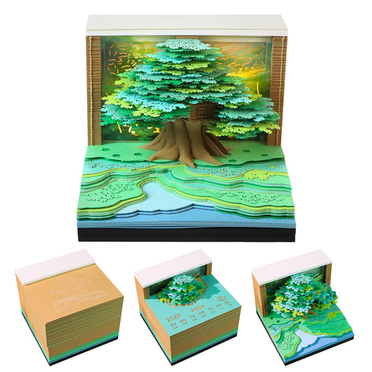 Four-leaf Tree Model Hand Tear off 3D Calendar Memo Pad With Light