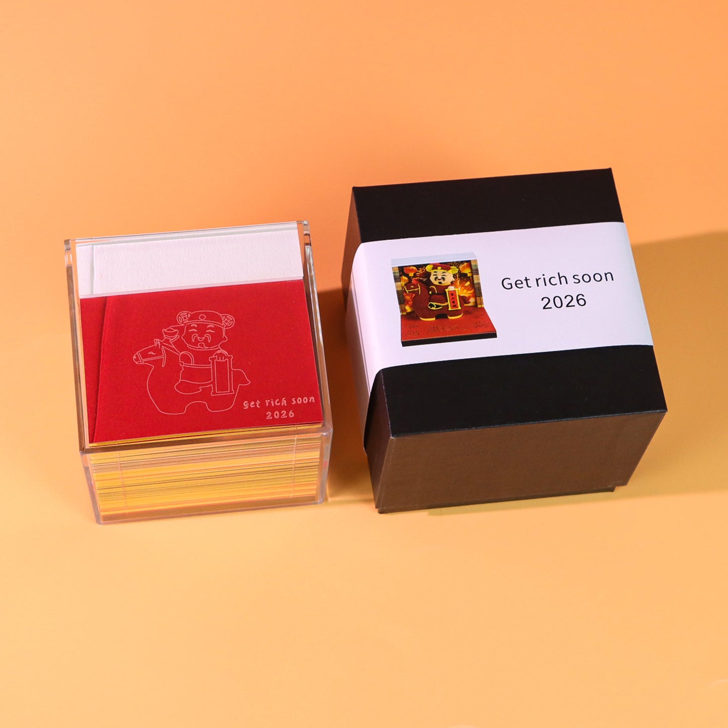 God of Wealth Figure Model Hand Tear off 3D Calendar Memo Pad with Light