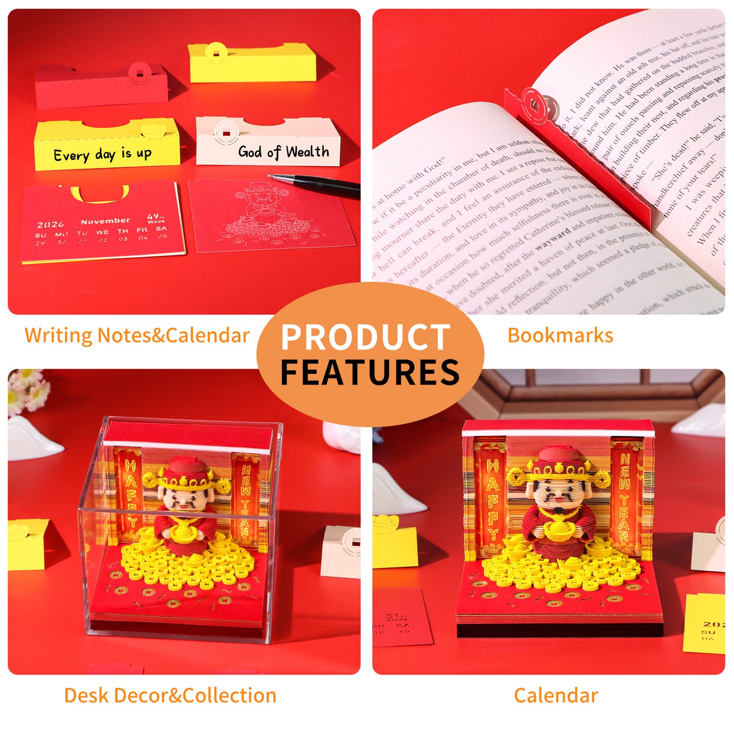 New Year Gift Lucky God of Wealth 3D Calendar Memo Pad With Light