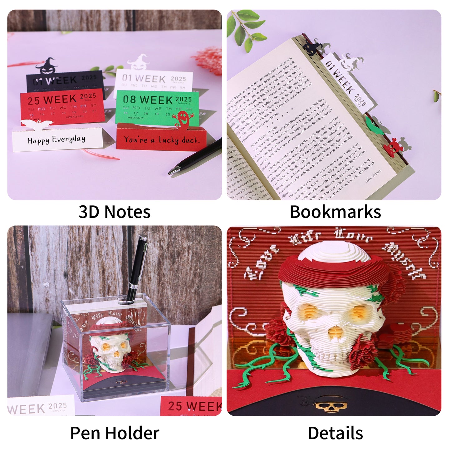 Christmas Gift Table Desk Calendar Custom Design Available Skull Head 3D Memo Pad 2026 3D Paper Craft Calendar For Gifting